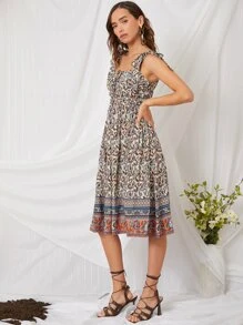 Floral Print Tie Shoulder Cami Dress - Multicolor - View 4