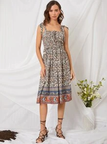 Floral Print Tie Shoulder Cami Dress - Multicolor - View 5