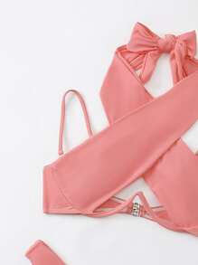 Chất rắn Bộ Bikini Dây chéo Vòng thép Áo & Đáy bikini 2 mảnh Bộ đồ tắm - Màu Hồng  Dưa hấu - Xem 7