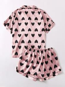 Plus Allover Heart Print Satin Pyjama Set - Baby Pink - View 2