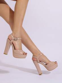 McKoine 女士简约粗跟踝带凉鞋，优雅夏季高跟凉鞋，女士厚底高跟鞋 - 杏色 - 查看 2