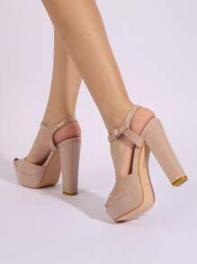 McKoine 女士简约粗跟踝带凉鞋，优雅夏季高跟凉鞋，女士厚底高跟鞋 - 杏色 - 查看 4