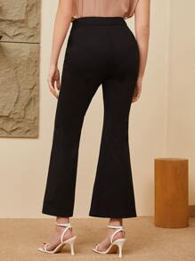 SHEIN Privé Contrast Trim Split Hem Flare Leg Pants - Black - View 2
