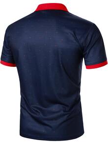 Calvornis Hombres Camisa polo con estampado de cuello en contraste - Azul Marino - Ver 2