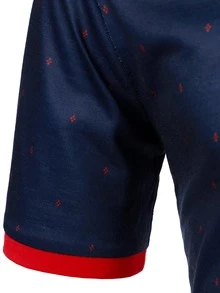 Calvornis Hombres Camisa polo con estampado de cuello en contraste - Azul Marino - Ver 6