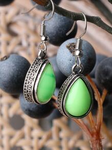 1pair Vintage Teardrop Design Earrings With Antiqued Silver Plating, Multiple Colors Available - Green - View 2