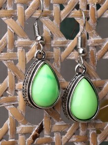 1pair Vintage Teardrop Design Earrings With Antiqued Silver Plating, Multiple Colors Available - Green - View 4