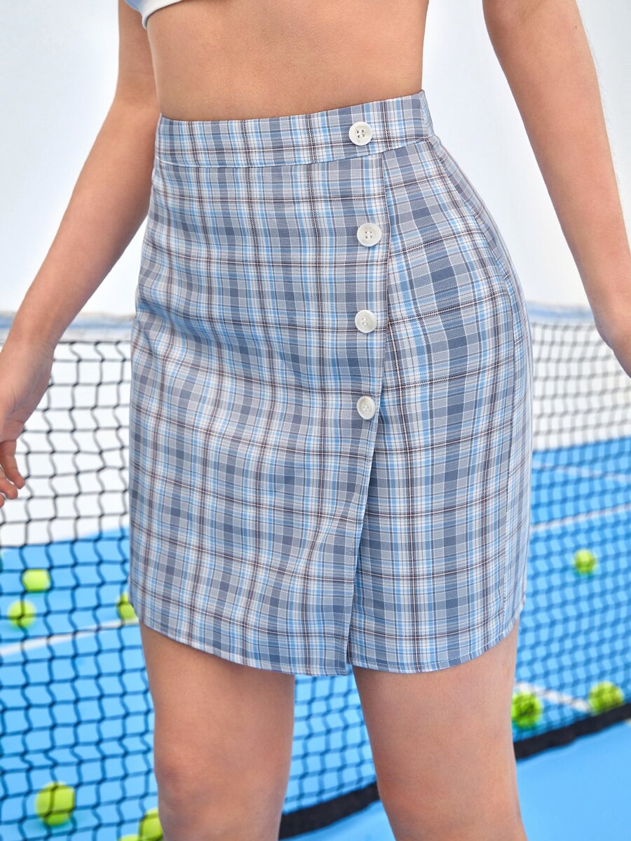 Falda de tartán con botón delantero - Multicolor - Ver 1
