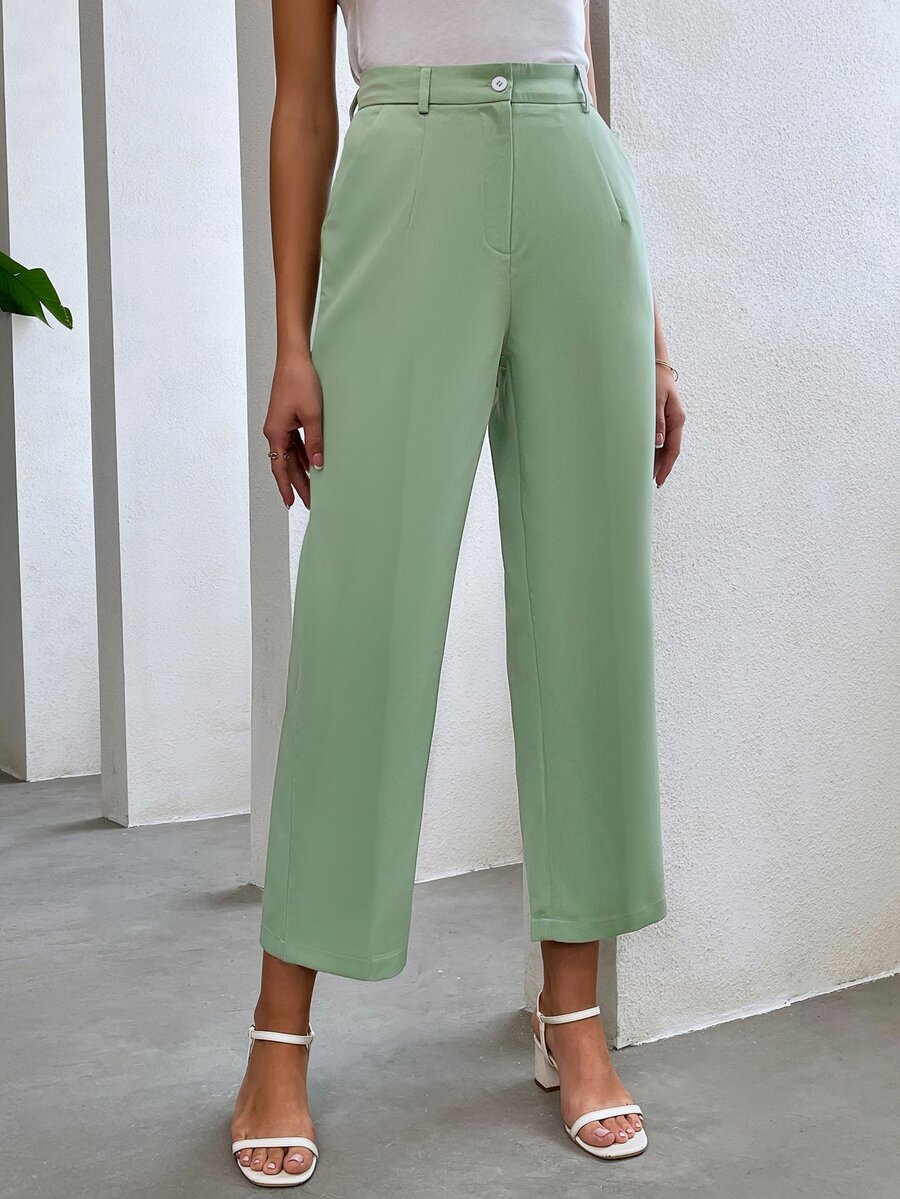 Women Suit Pants Nút màu trơn - màu xanh lá - Xem 1