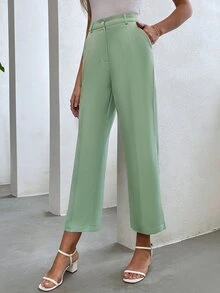Women Suit Pants Nút màu trơn - màu xanh lá - Xem 4