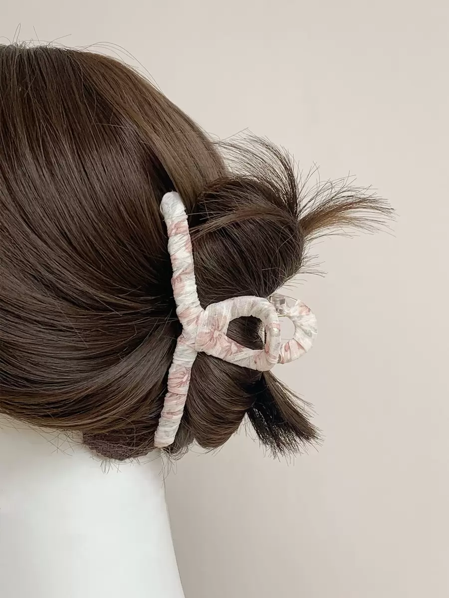 Flower Print Hair Claw Valentine's Day - Pink - View 1