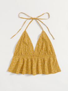 SHEIN Unity Ditsy Floral Tie Back Halter Top - Yellow - View 2