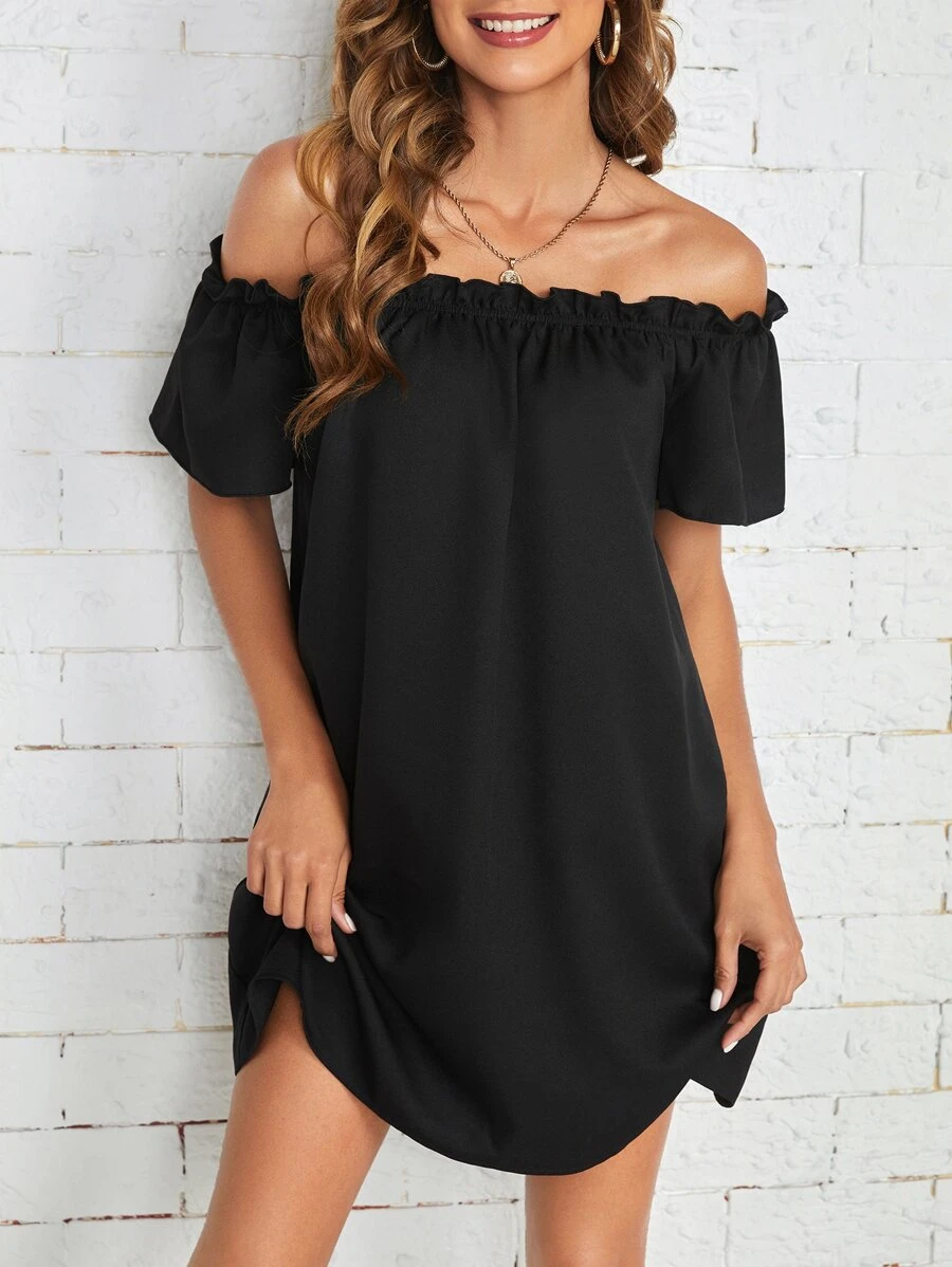 SHEIN Essnce Off Shoulder Frill Trim Dress,Summer Dresses For Women