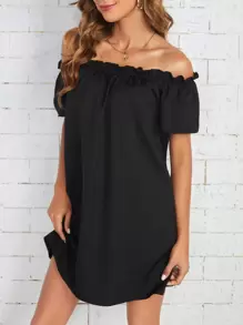 SHEIN Essnce Vestido de hombros descubiertos ribete fruncido