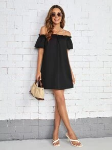 SHEIN Essnce Vestido de hombros descubiertos ribete fruncido