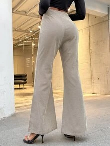 高腰格紋喇叭褲