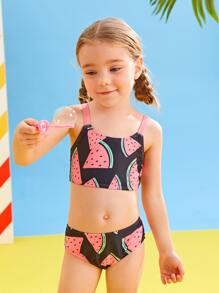 Young Girl Watermelon Print Bikini Set Summer Beach - Multicolor - View 1