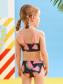Young Girl Watermelon Print Bikini Set Summer Beach - Multicolor - View 2