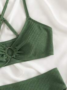 SHEIN Teen Girls Ring Linked Bikini Set Summer Beach - Green - View 4