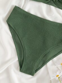 SHEIN Teen Girls Ring Linked Bikini Set Summer Beach - Green - View 5