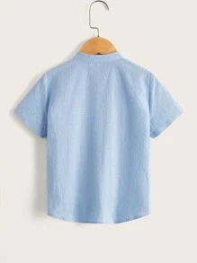 SHEIN Young Boy Mock Neck Half Button Patched Pocket Shirt