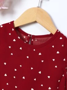 SHEIN Young Girl Confetti Heart Print Ruffle Sleeve Blouse - Burgundy - View 4