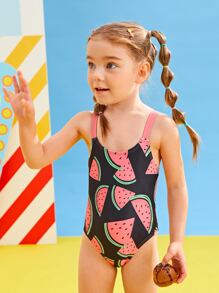 Toddler Girls Fruit Print One Piece Swimsuit - Multicolor - View 1