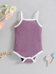 嬰兒撞色滾邊吊帶連體衣和花卉圖案蝴蝶結多層荷葉邊裙褲和髮箍 - 彩色 - 查看 3