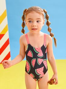 Toddler Girls Fruit Print One Piece Swimsuit - Multicolor - View 5