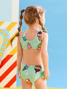 Toddler Girls Cartoon Graphic Ruffle Trim One Piece Swimsuit - Multicolor - View 2