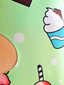 Toddler Girls Cartoon Graphic Ruffle Trim One Piece Swimsuit - Multicolor - View 3