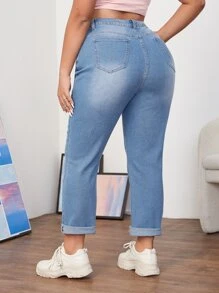 SHEIN EZwear Plus High Waist Mom Fit Jeans - Light Wash - View 2