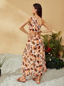 SHEIN VCAY Crab & Shell Print One Shoulder Crop Top & Skirt - Multicolor - View 2