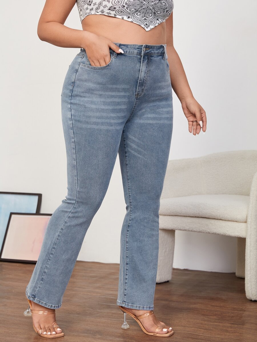 SHEIN Jeans de talle alto bootcut - Lavado ligero - Ver 1
