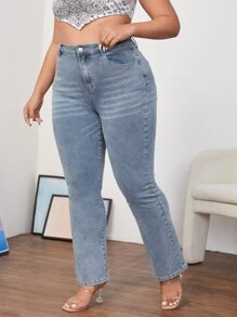 SHEIN Jeans de talle alto bootcut - Lavado ligero - Ver 3