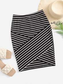 SHEIN Clasi Váy nữ Hội Chữ thập Trọn gói Sọc Thanh lịch - Đen và trắng - Xem 1