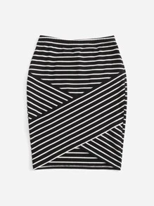 SHEIN Clasi Váy nữ Hội Chữ thập Trọn gói Sọc Thanh lịch - Đen và trắng - Xem 3