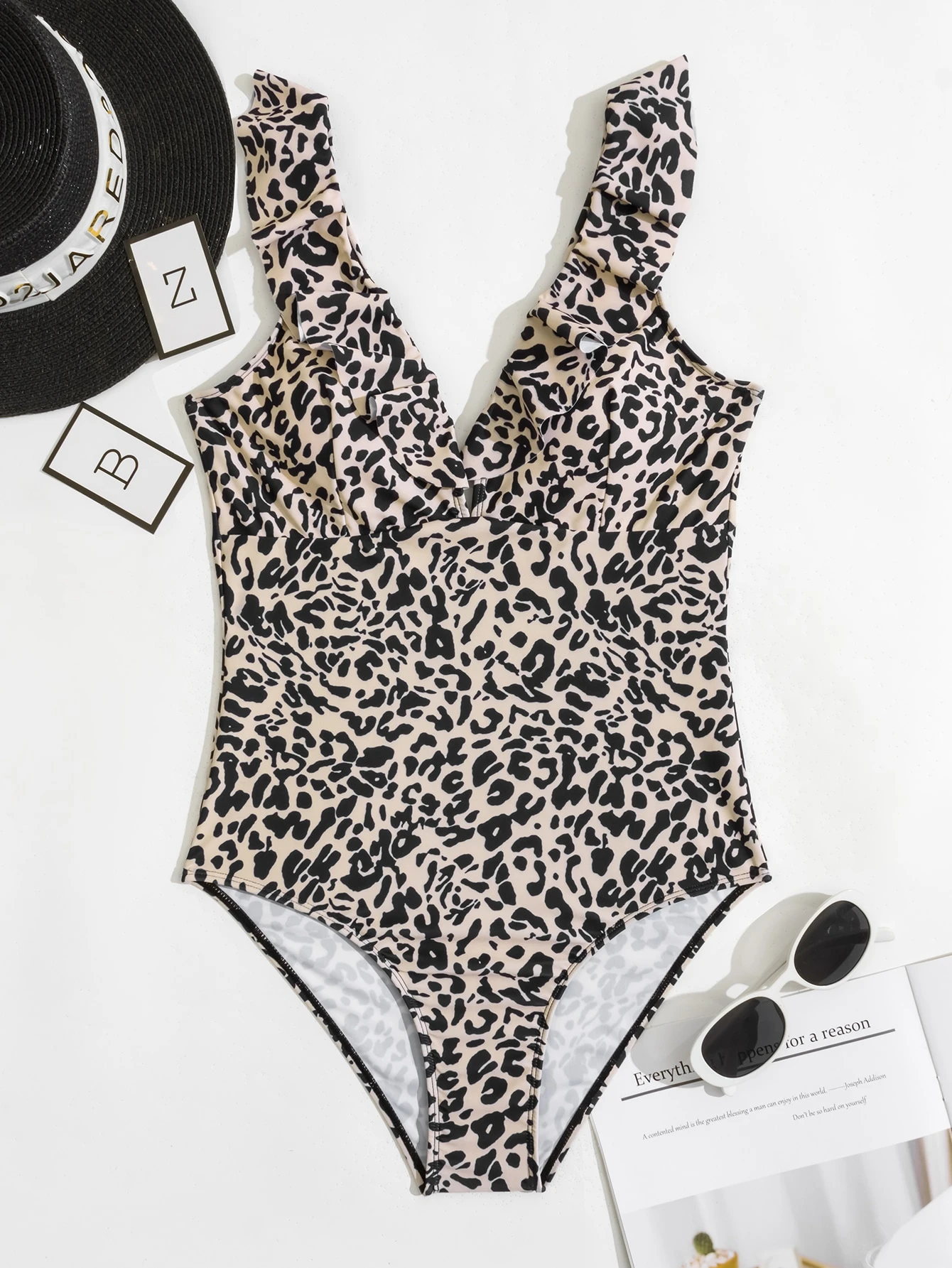 SHEIN Swim Costume intero leopardato con bordo a volant SHEIN ITALIA