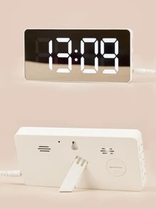 1 pieza Reloj despertador con espejo y pantalla de temperatura, luz LED, 2 puertos USB, decoración del hogar, decoración de dormitorio, regalo de cumpleaños/graduación - Blanco - Ver 3