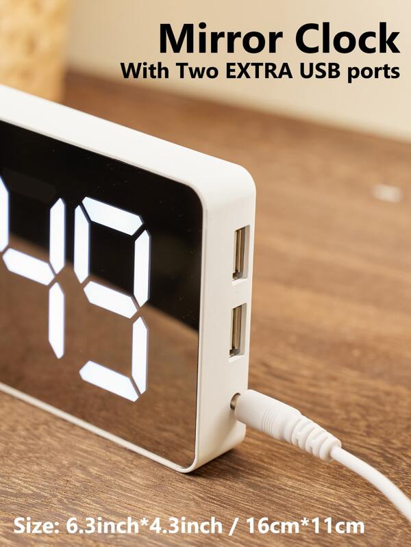 SHEIN 1pc LED Electric Digital Alarm Clock Mirror SHEIN