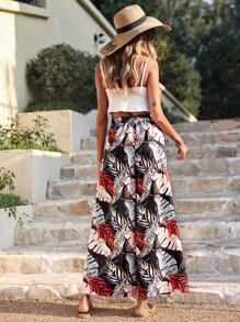 Tropical Print Split Thigh Wide Leg Trousers - Multicolor - View 2