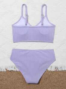 Tween Girl Plain Bikini Set Summer Beach - Lilac Purple - View 2