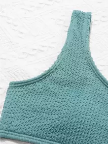Conjunto de bikini con un hombro texturizado para niña preadolescente, playa de verano - Agua verde azul - Ver 4