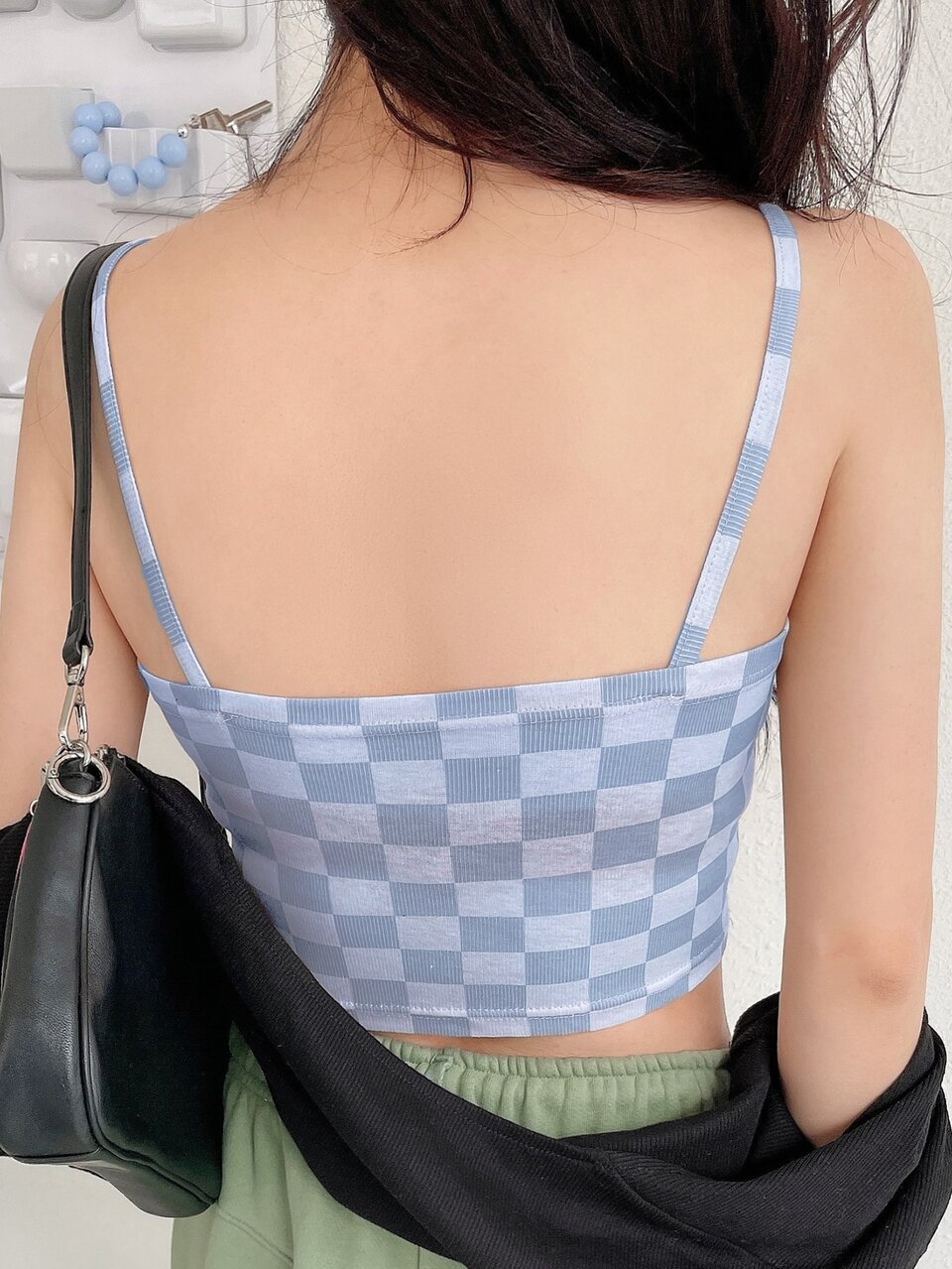 Checkered Print Crop Cami Top