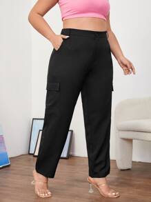 Quần Plus Size Túi màu trơn Giải trí - màu đen - Xem 1