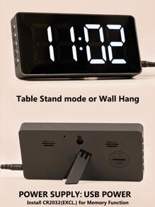 1 件黑色镜面时钟闹钟温度 LED 带 2 个 USB 集线器