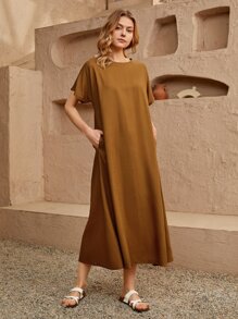 SHEIN Đầm Buộc lại màu trơn Giải trí - màu nâu - Xem 1