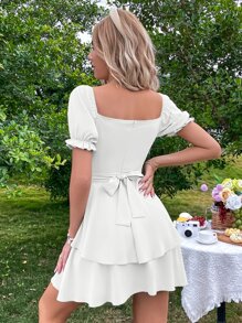 SHEIN MOD 雞心領口多層下擺連衣裙 - 白色 - 查看 2