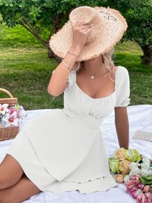 SHEIN MOD 雞心領口多層下擺連衣裙 - 白色 - 查看 6