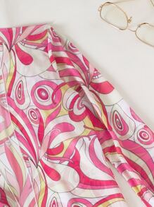 Allover Print Drawstring Bikini Set With Kimono, For Summer Beach Vacation - Multicolor - View 6